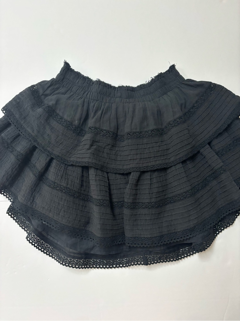aerie Black Tiered Mini Skirt with Lace Trim